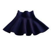 Girls Uniform Skirts High Waist Knitted Flared Pleated A Line Casual Solid Color Above Knee for Short Navy Active Performance Cute Girls Uniform Skort 3 Years-4 Years